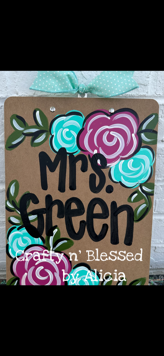 Floral Personalized Painted Wood Clipboard