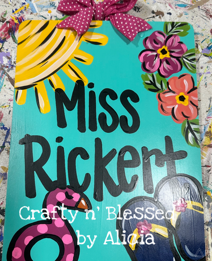 Summertime Themed Personalized Painted Wood Clipboard