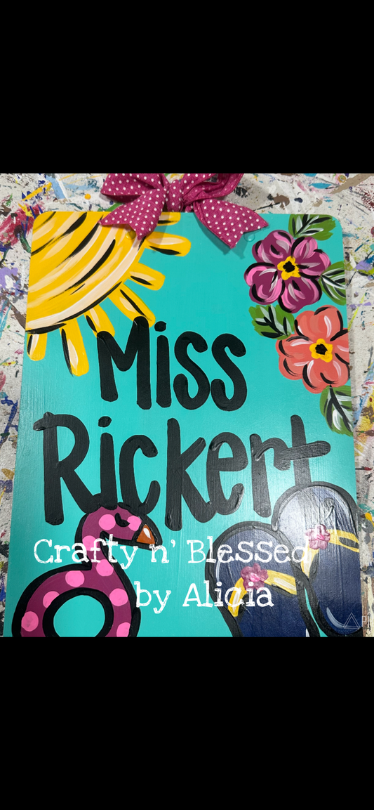 Summertime Themed Personalized Painted Wood Clipboard