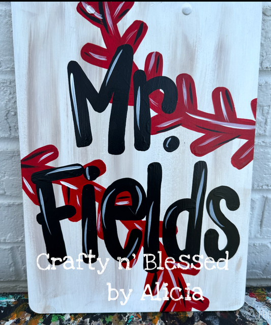 Baseball Themed Personalized Painted Wood Clipboard