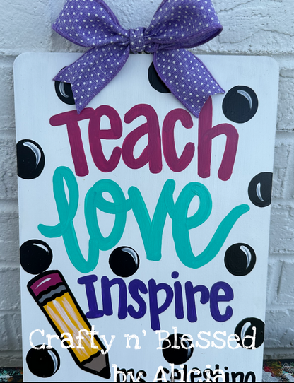 Teach, Love, Inspire Personalized Painted Wood Clipboard