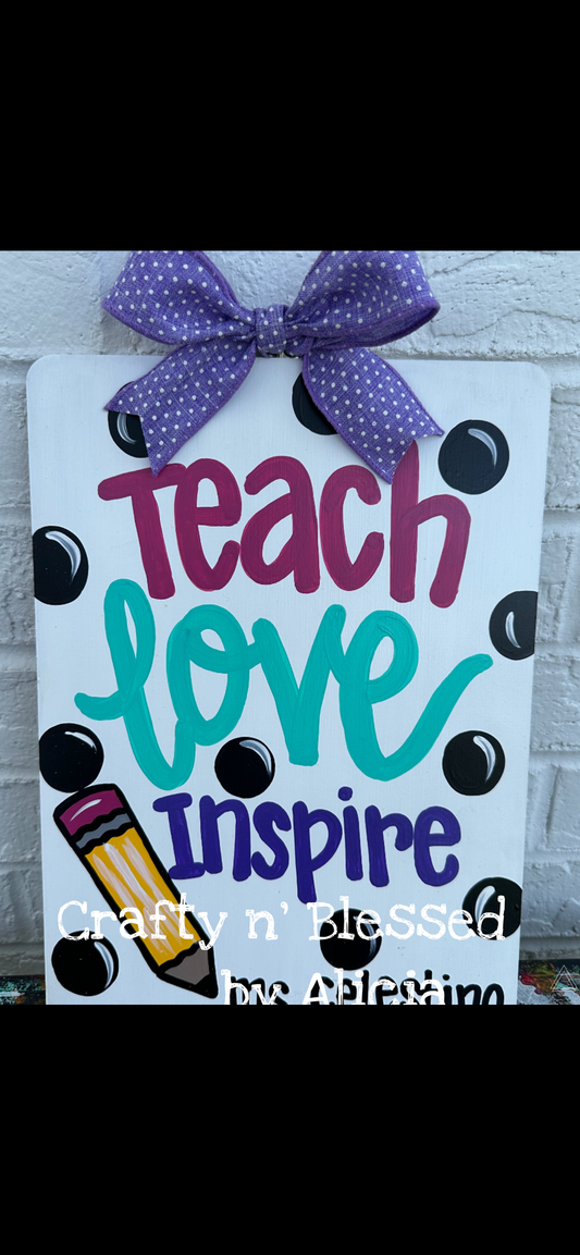 Teach, Love, Inspire Personalized Painted Wood Clipboard