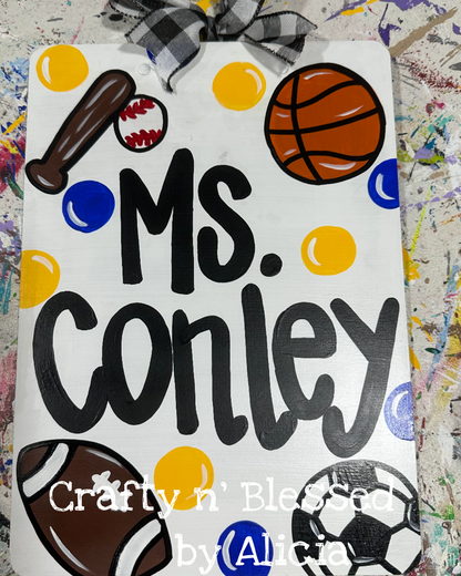 Sports Themed Personalized Painted Wood Clipboard