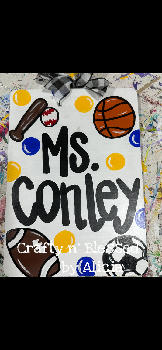 Sports Themed Personalized Painted Wood Clipboard