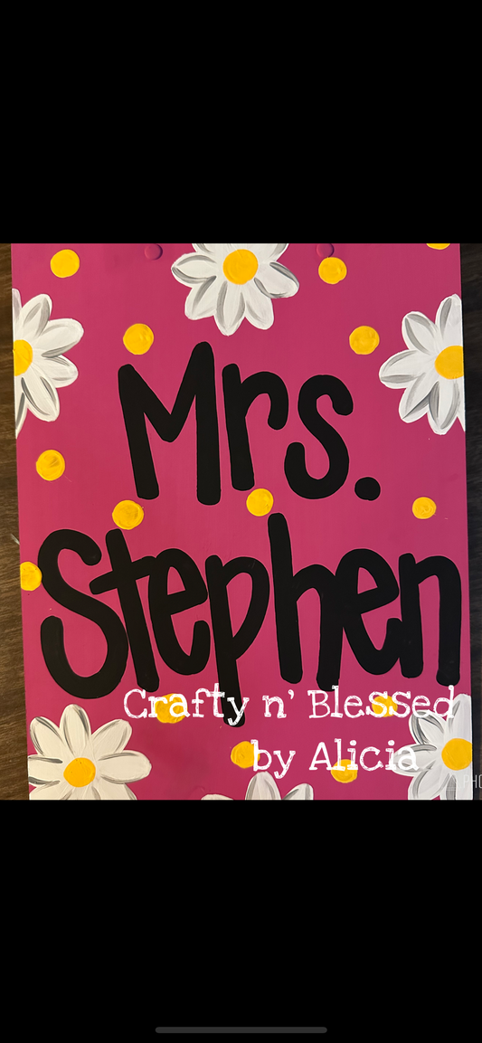 Daisy Themed Personalized Painted Wood Clipboard