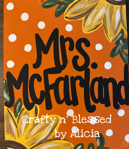 Sunflower Themed Personalized Painted Wood Clipboard