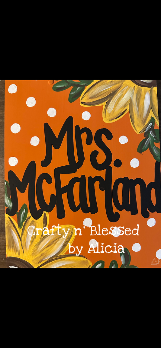 Sunflower Themed Personalized Painted Wood Clipboard