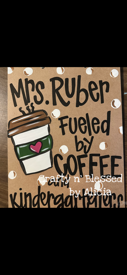 Coffee Themed Personalized Painted Wood Clipboard