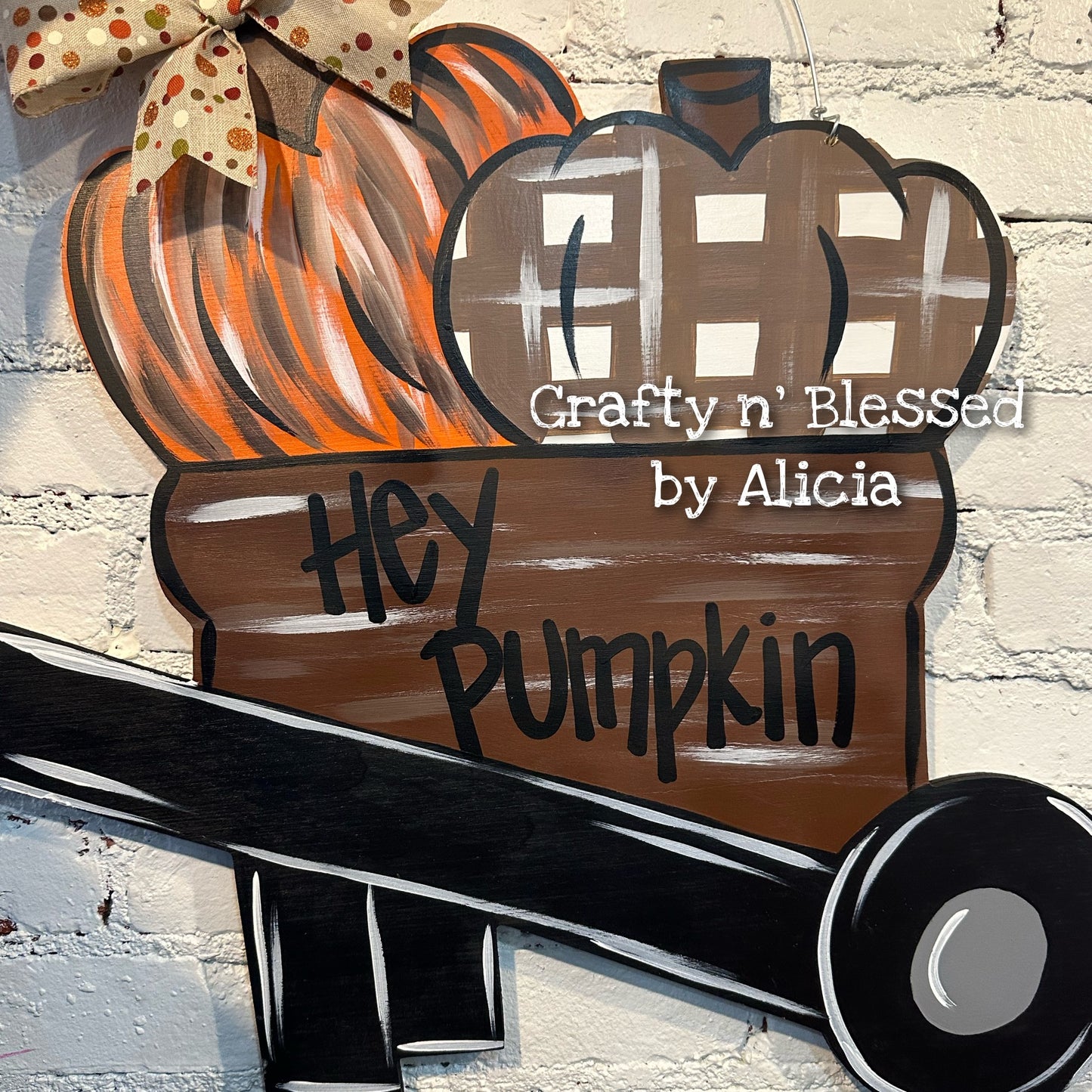 Abstract & Plaid Pumpkin Wheelbarrow Door Hanger