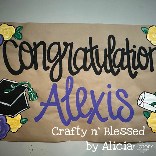 Personalized Custom Hand Painted Floral Graduate Banner Made to Order