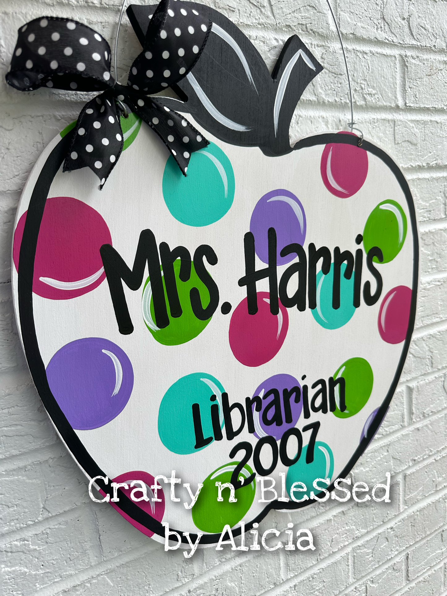 Colored Dot Apple Teacher Door Hanger