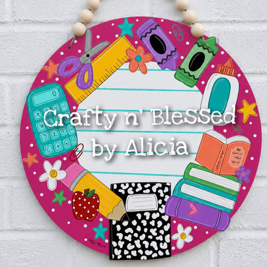Magenta School Supplies Door Hanger