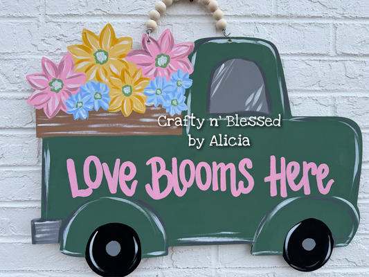 Green Floral Spring Truck Custom Door Hanger