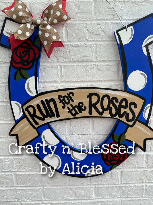 Horseshoe with Ribbon Roses Door Hanger