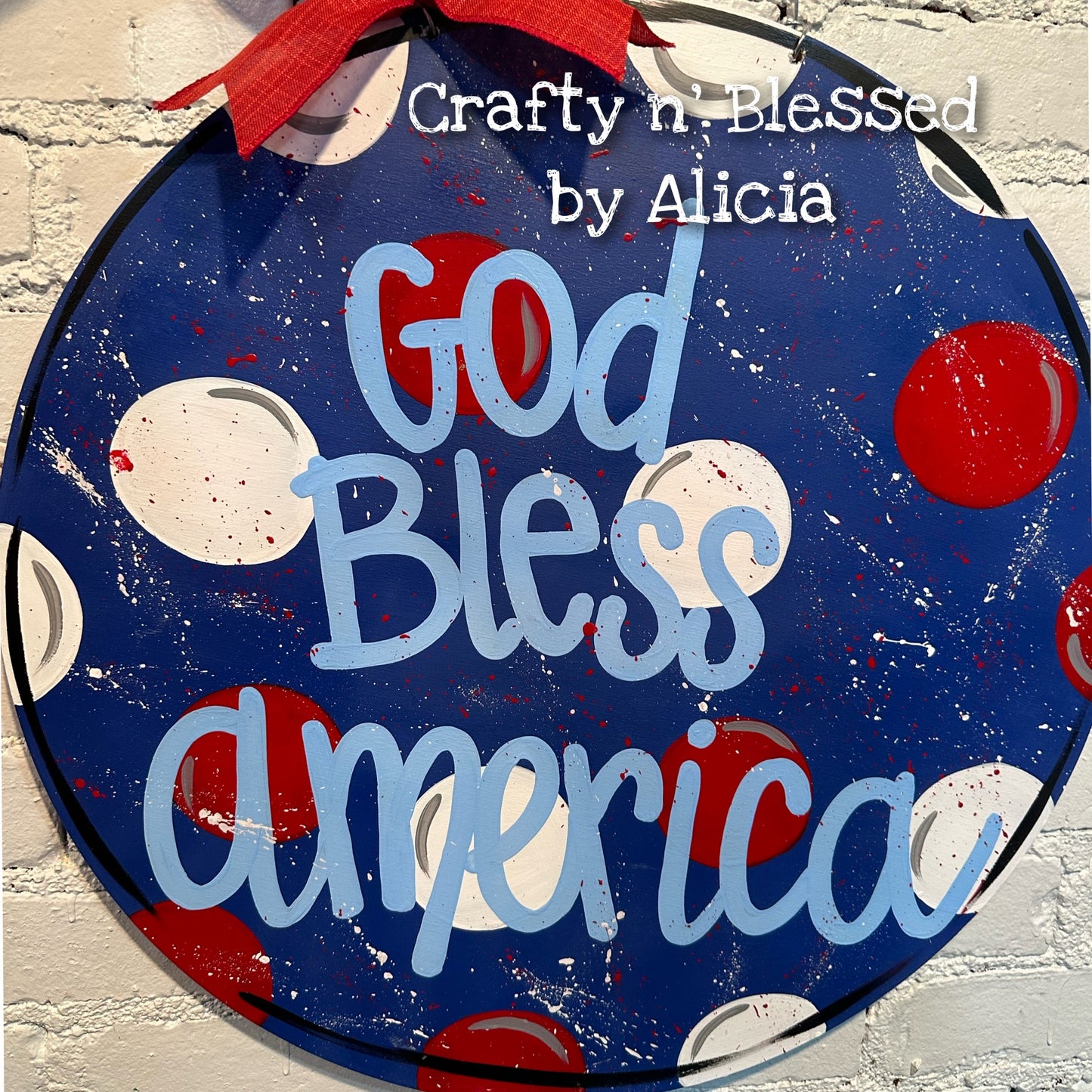 God Bless America Paint Splatter Door Hanger