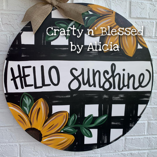 Sunflower Plaid Round Door Hanger