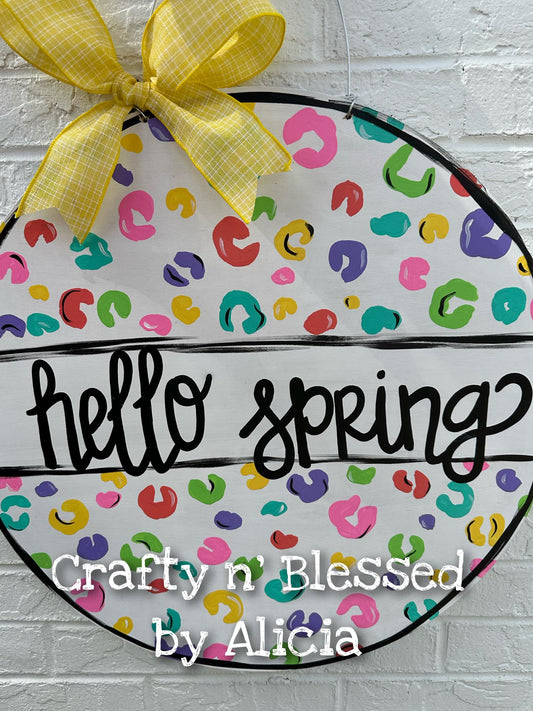 Hello Spring Pastel Cheetah Print Door Hanger