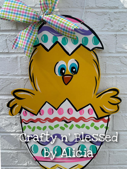 Chick in White Egg Door Hanger