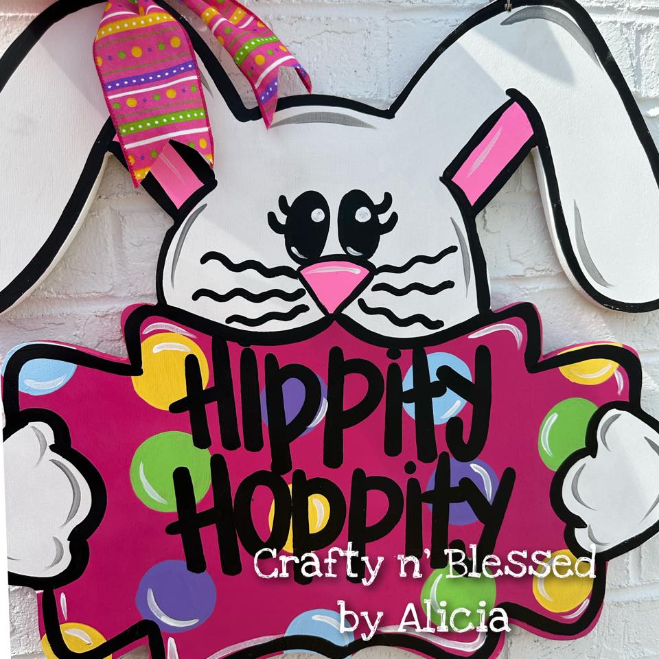 Hippity Hoppity Bunny and Plaque Door Hanger