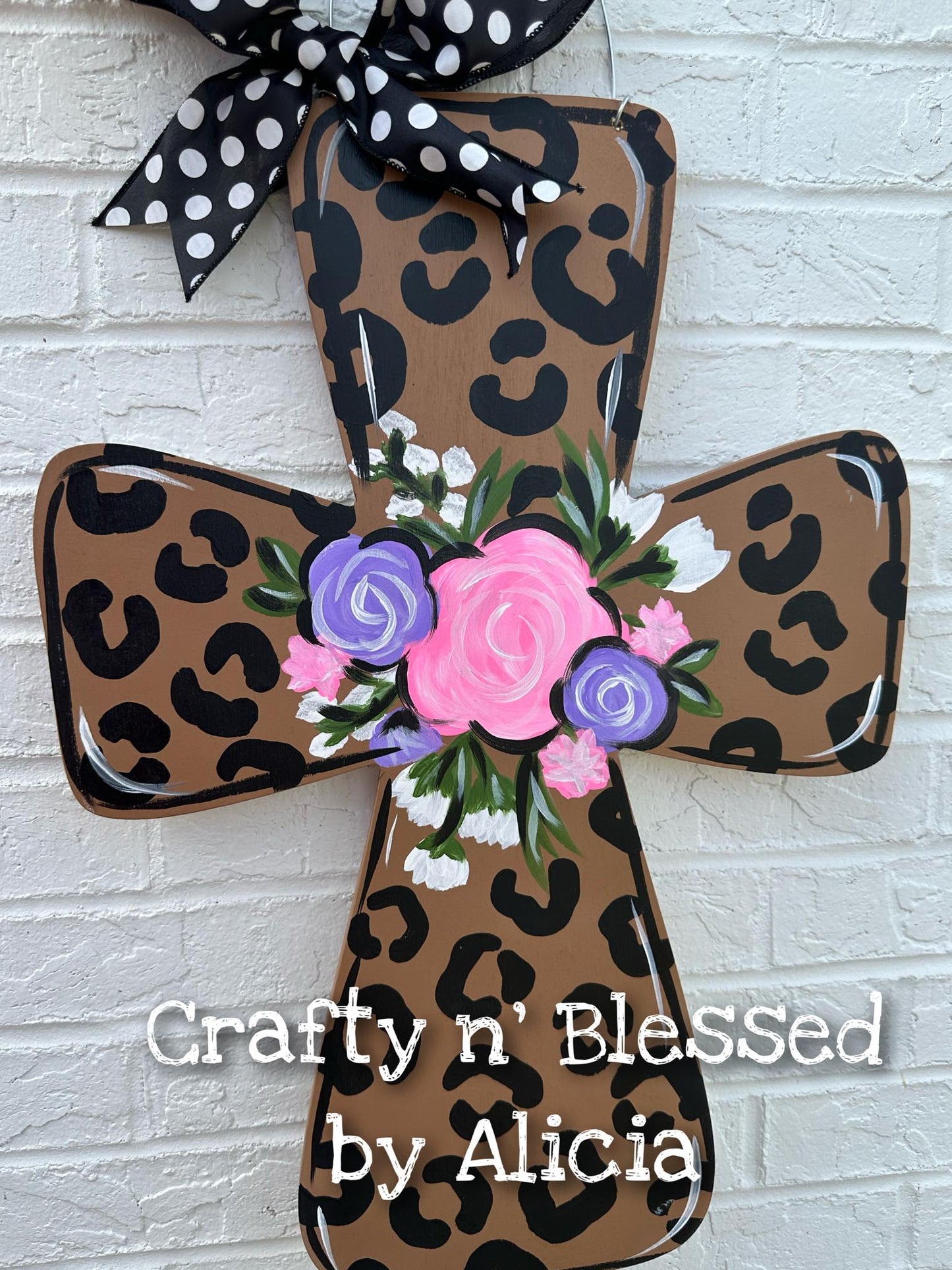 Cheetah Floral Cross Print Door Hanger