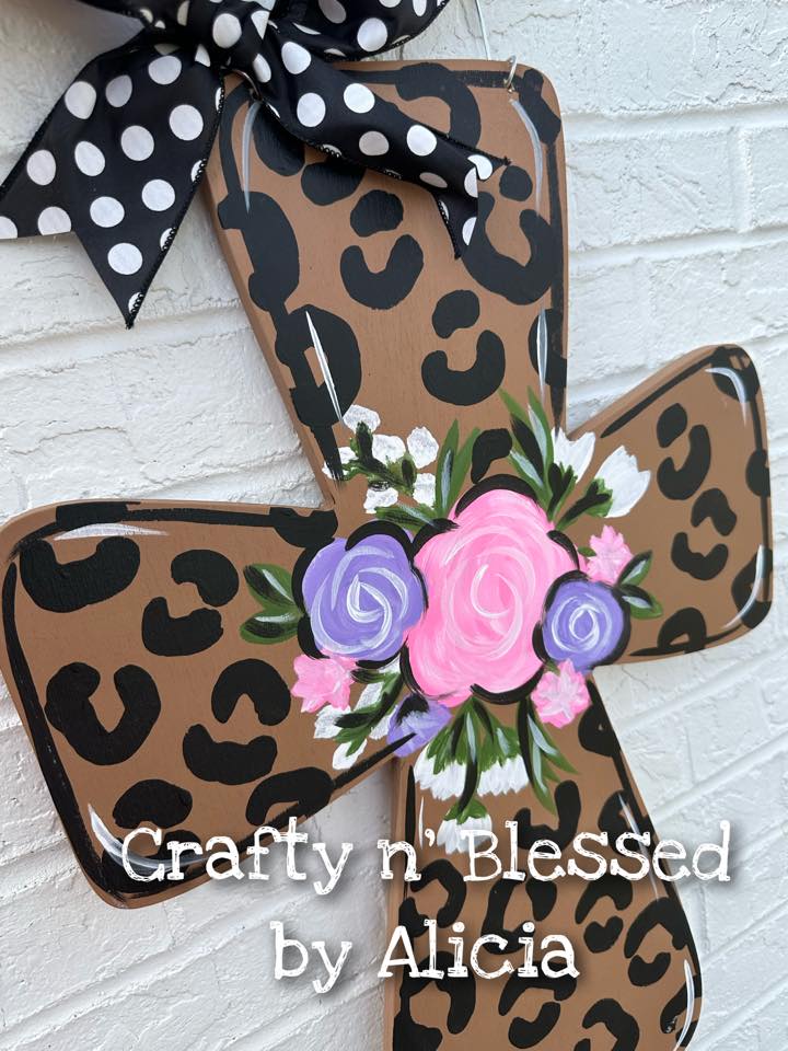 Cheetah Floral Cross Print Door Hanger