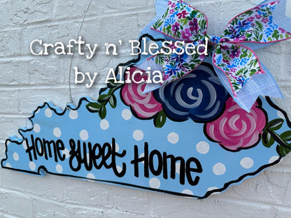 Blue Cotton Kentucky Floral Door Hanger