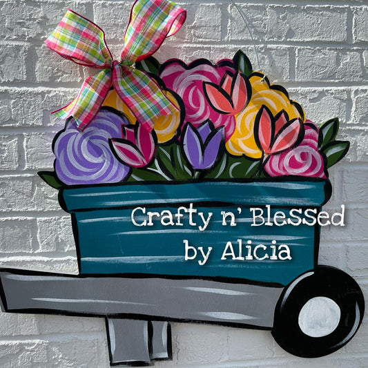 Floral Wheelbarrow Door Hanger