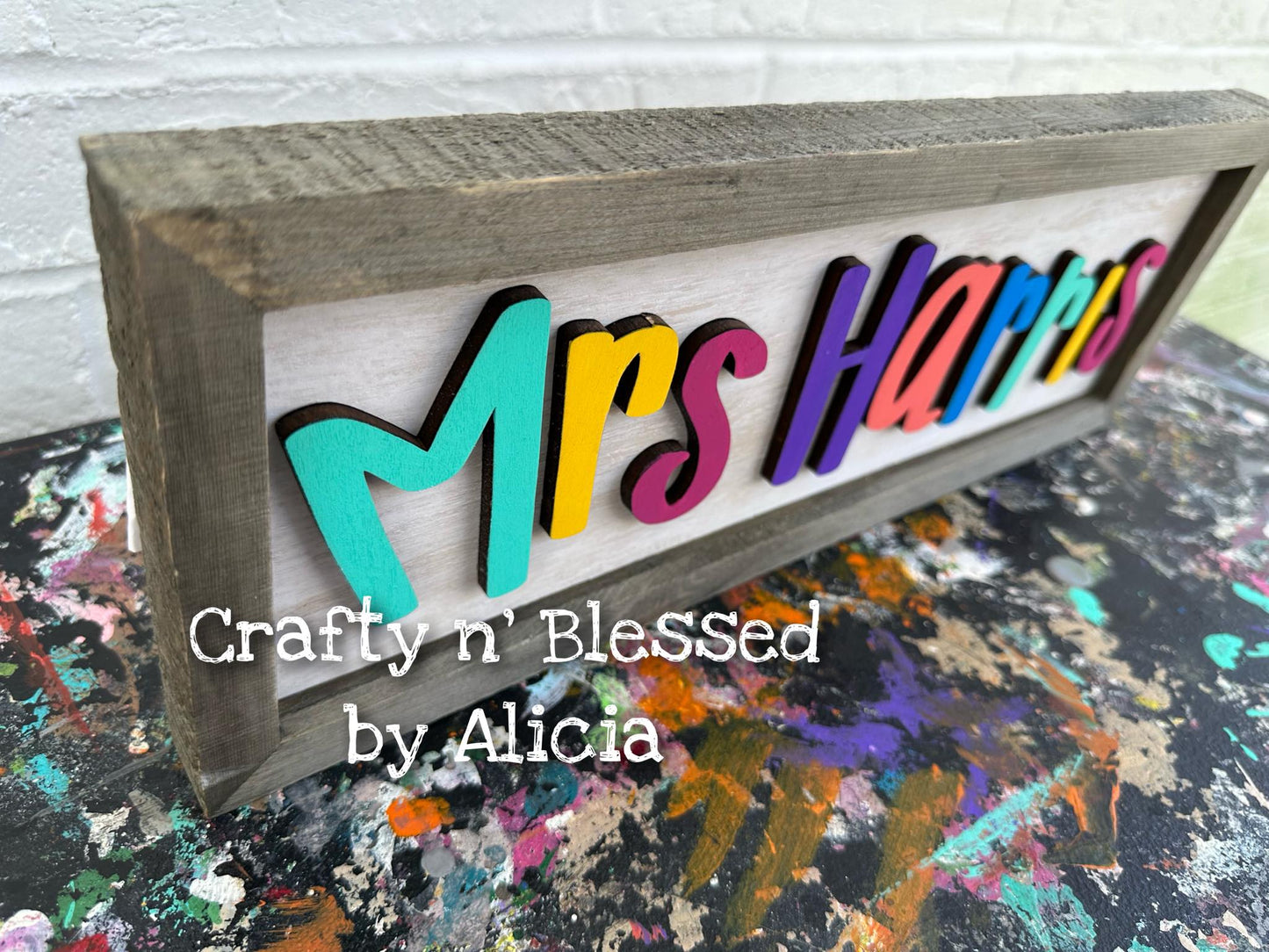 Personalized Wood Framed 3D Name Cutout Sign