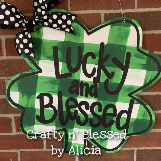 Gingham Shamrock St. Patty's Door Hanger