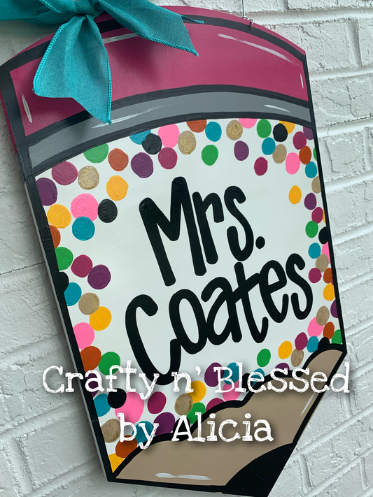 Dotted Pencil Teacher Door Hanger