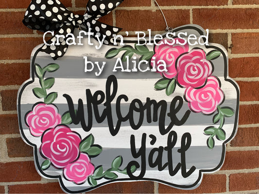 Welcome Yall Floral Door Hanger