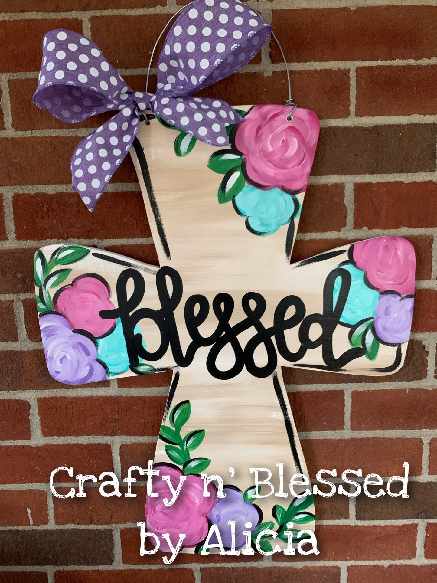 Blessed Floral Cross Door Hanger