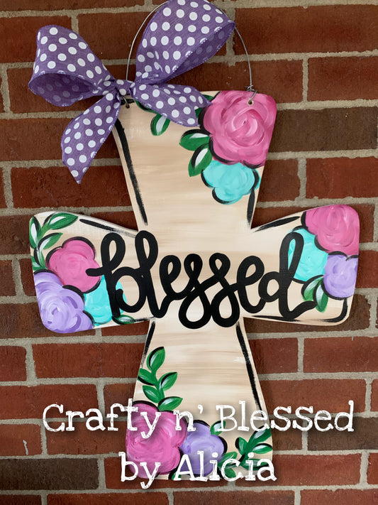 Blessed Floral Cross Door Hanger