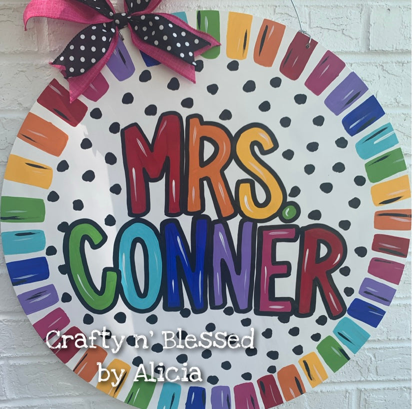 Colorful Stripes & Dots Teacher Door Hanger