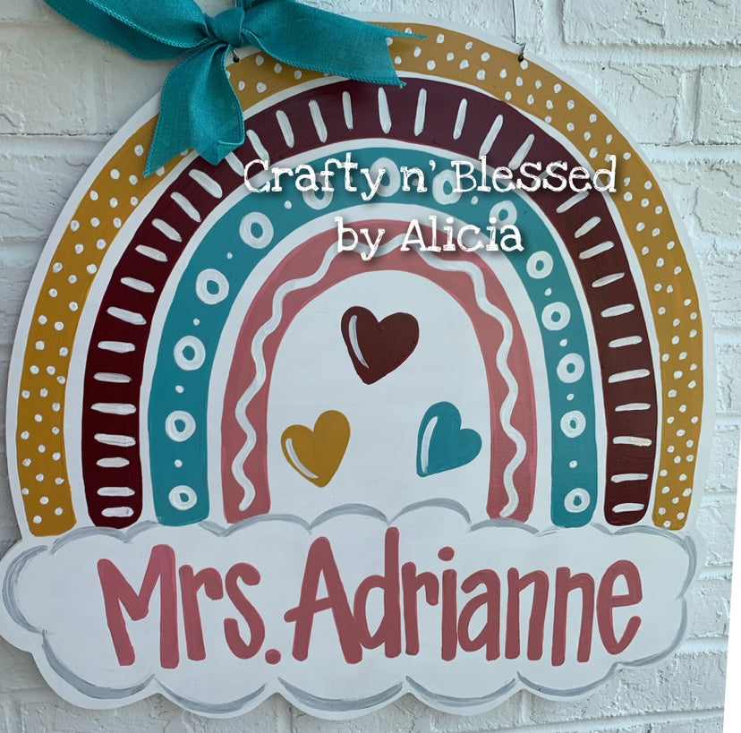 Boho Rounded Rainbow Teacher Doorhanger