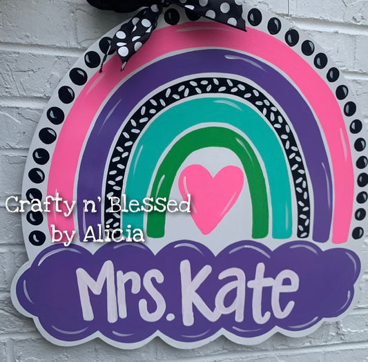 Bright Rounded Rainbow Teacher Doorhanger