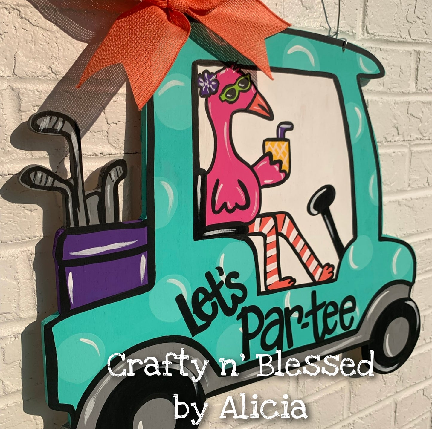 Personalized Flamingo Golf Cart Door Hanger