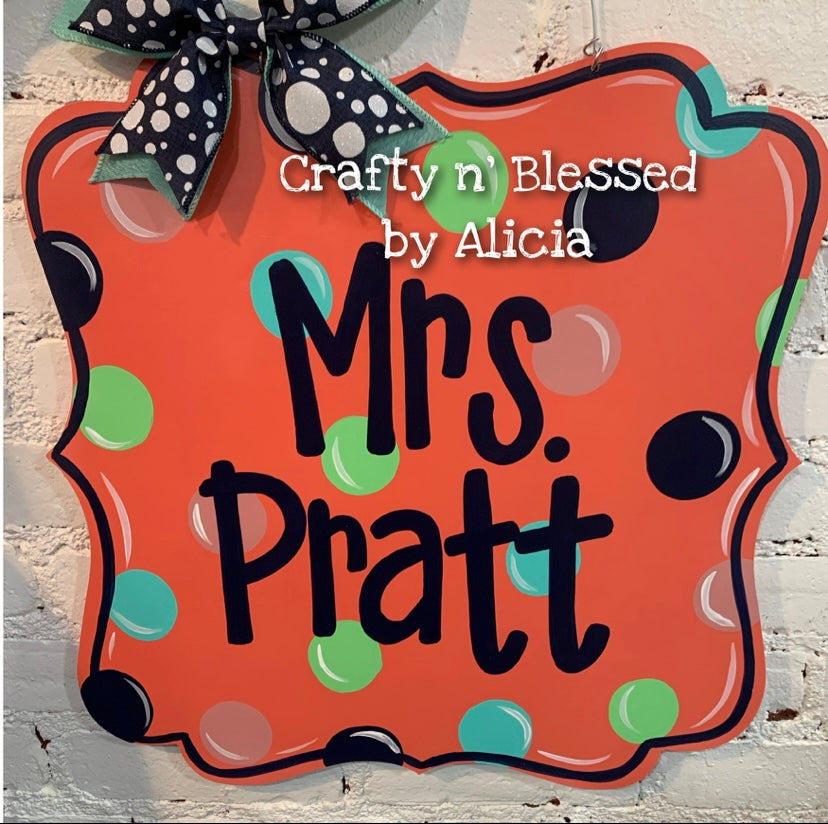 Polka Dot Plaque Teacher Door Hanger