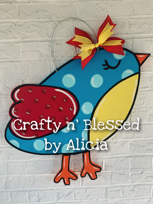Polka Dot Blue Bird Door Hanger